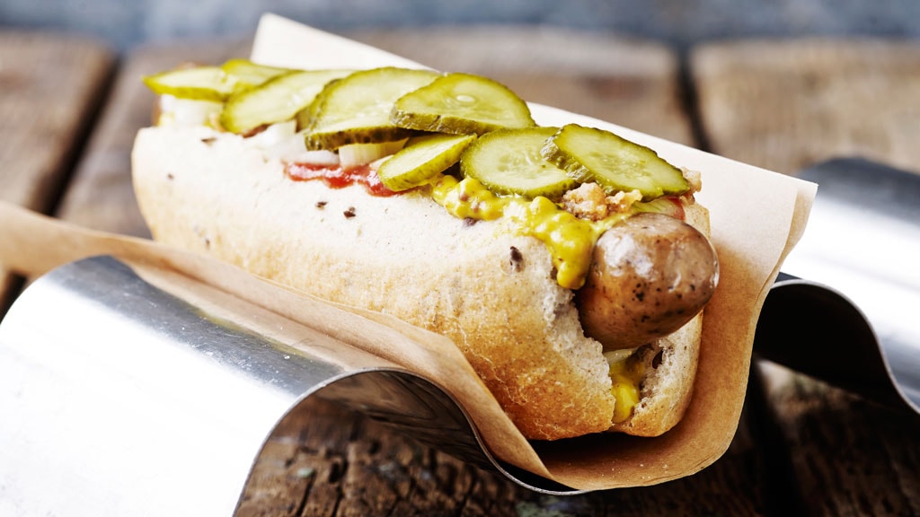 Organic hot dog stand by Round Tower