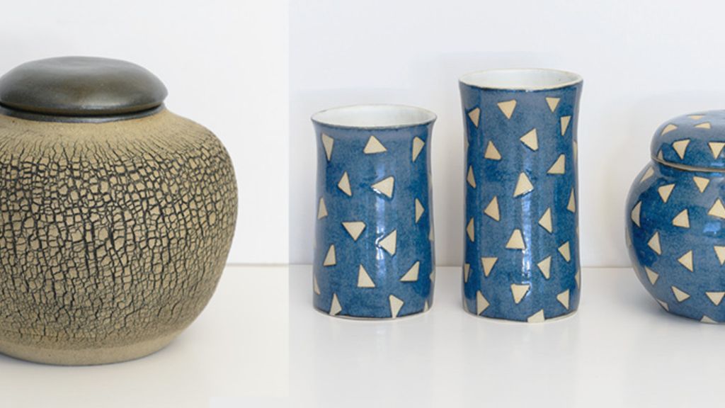 Skulpturel vase og to skåle