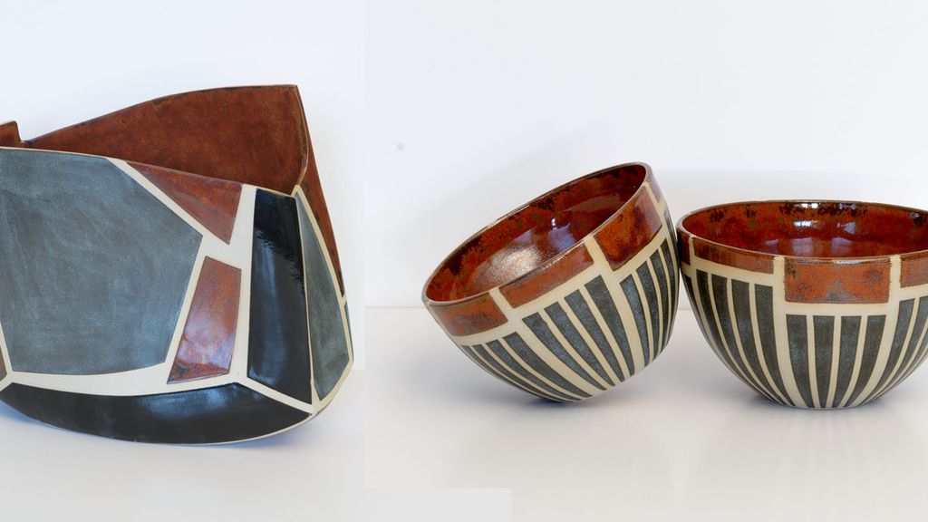 Skulpturel vase og to skåle