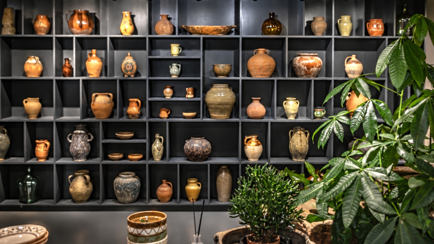 Keramik og grønne planter