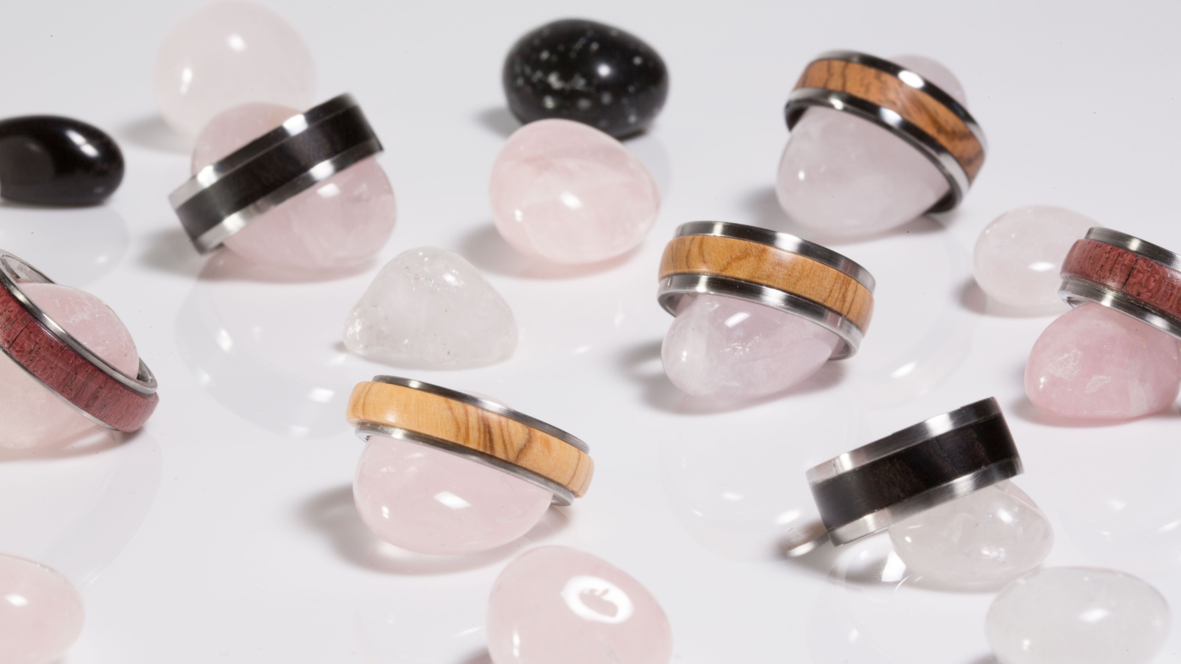 Rings with wood inlays