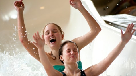 Two girls having fun in the Swimming Stadium Denmark in Esbjerg