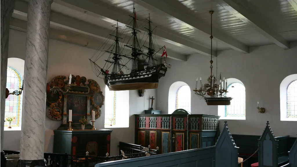 Ship models inside Sønderho church on Fanø