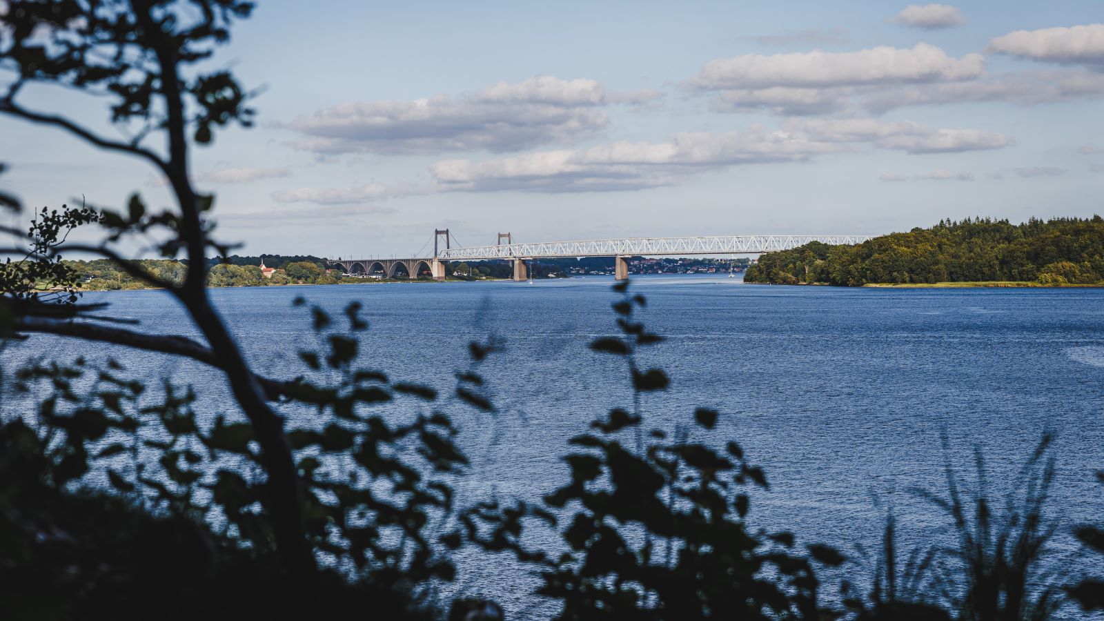 View from Hagenør over the Little Belt. In the background, the old and the new Little Belt Bridges can be seen.