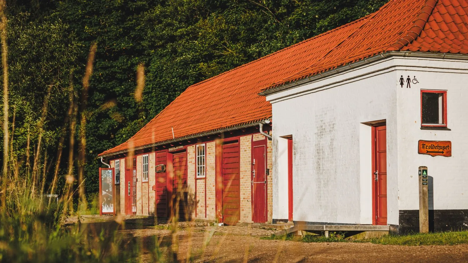 Nature Center Trelde Næs in the evening sun. It is summer.