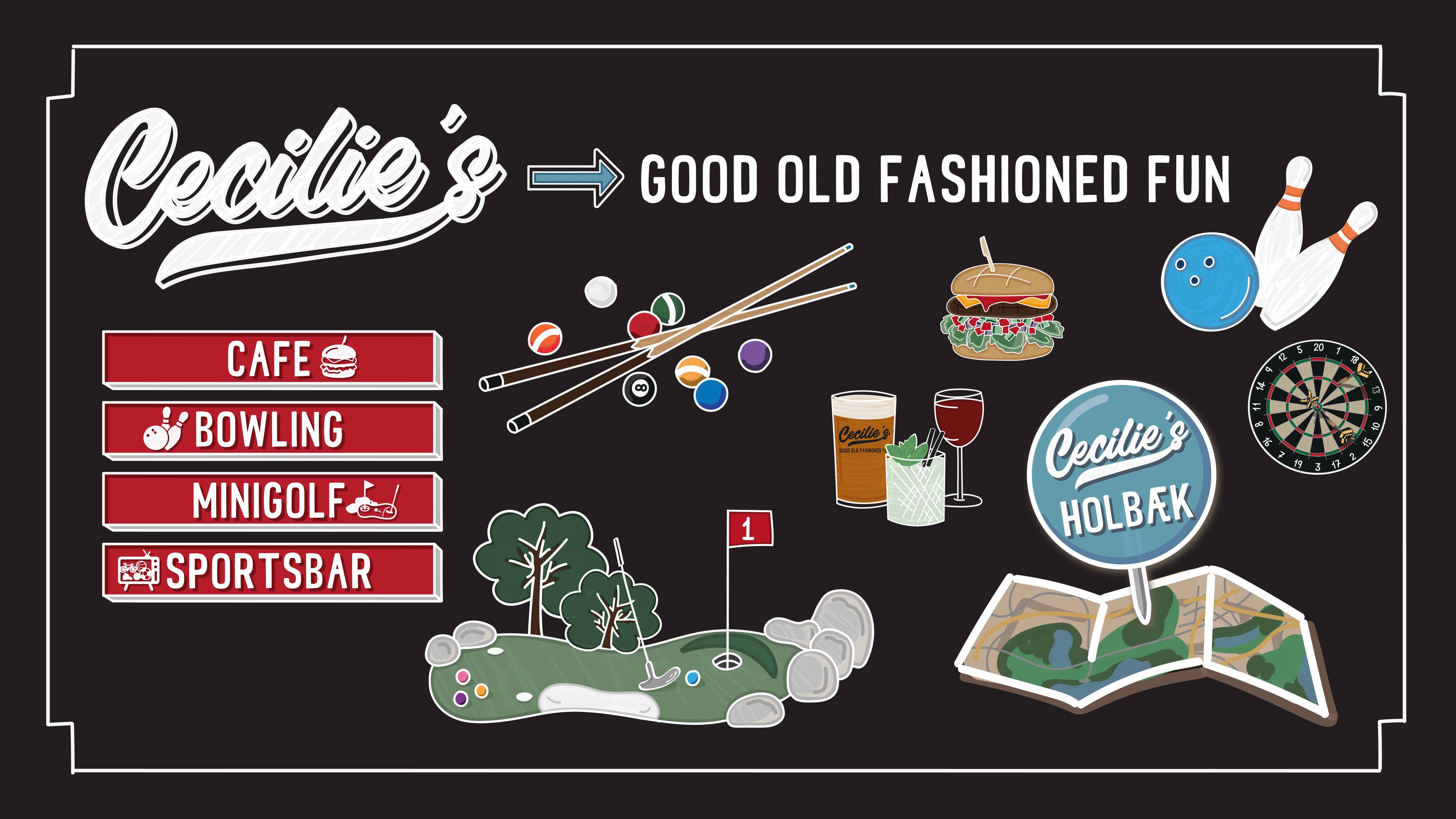 Cecilie's Holbæk – cafe, bowling, minigolf og sportsbar