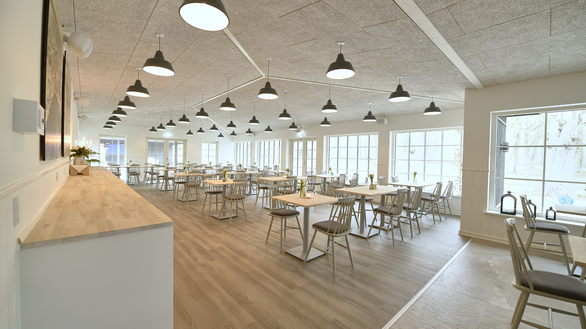 The breakfast buffet is served in the dining room