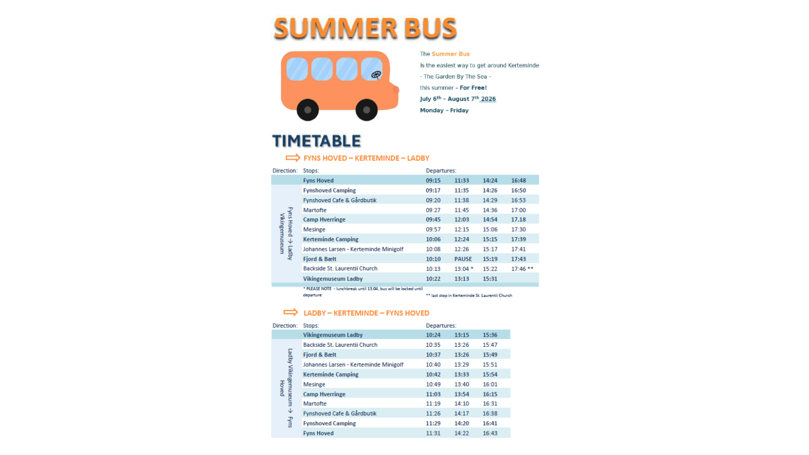 Sommerbus Køreplan 2026