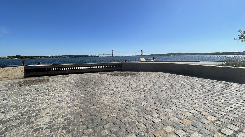 Havnefronten i Middelfart her løbet alt det opsamlede regnvand ud i Lillebælt