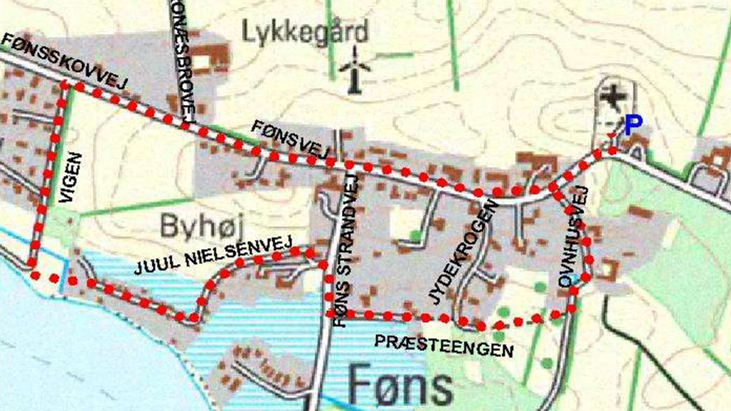 Map of hiking route at Føns Strand