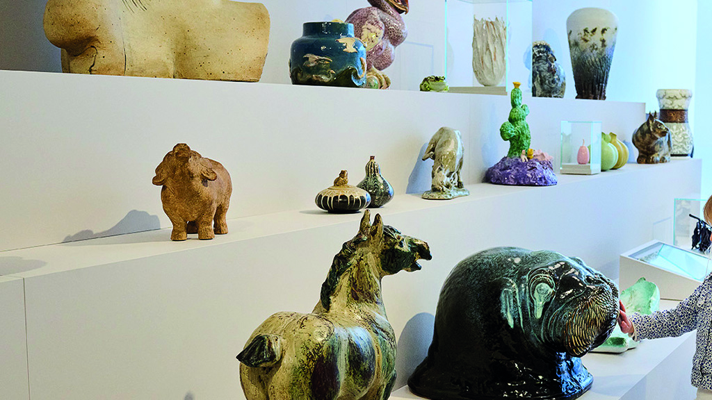 Tiered display with ceramics