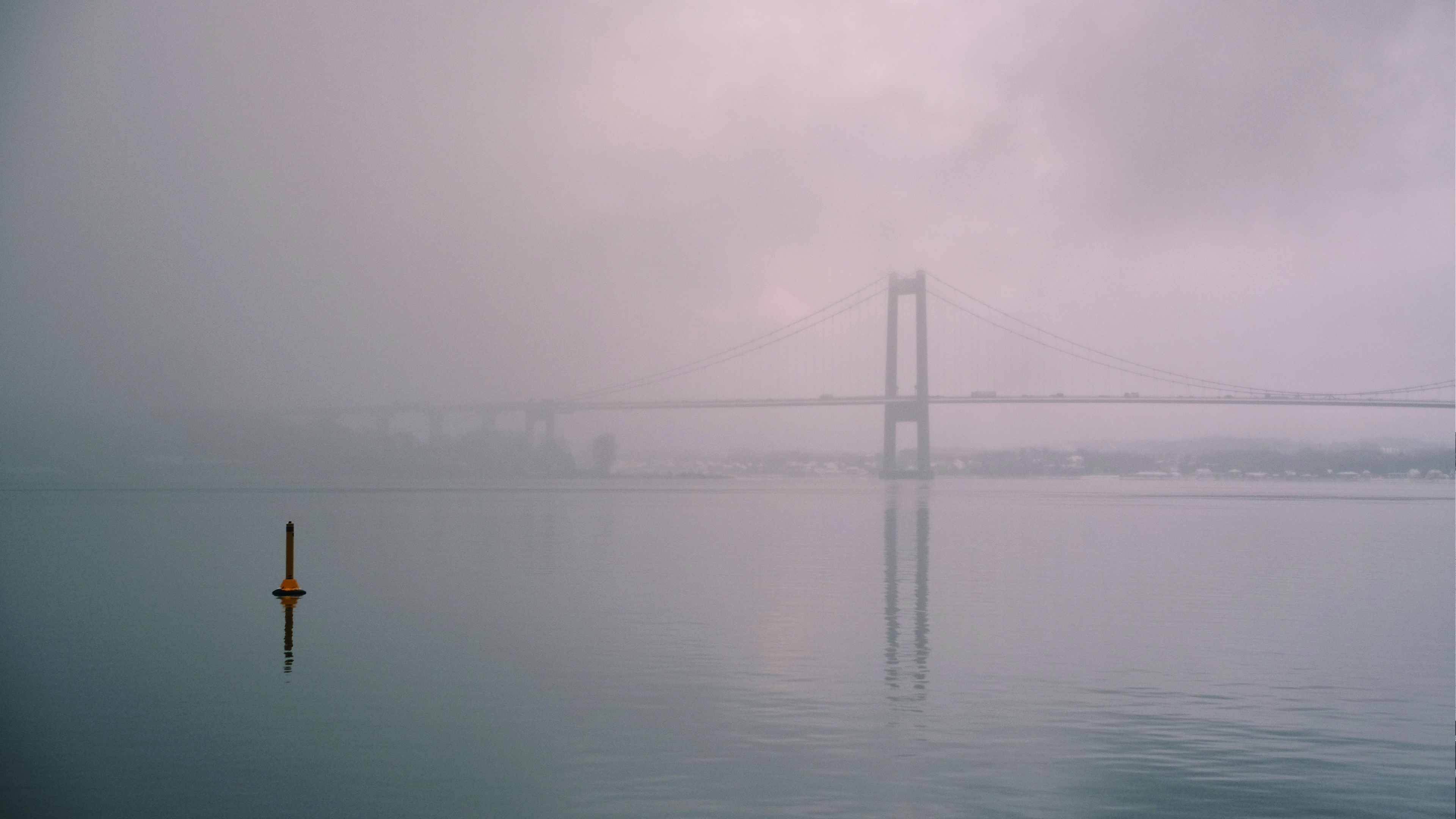 The New Little Belt Bridge seen from the waterfront in fog