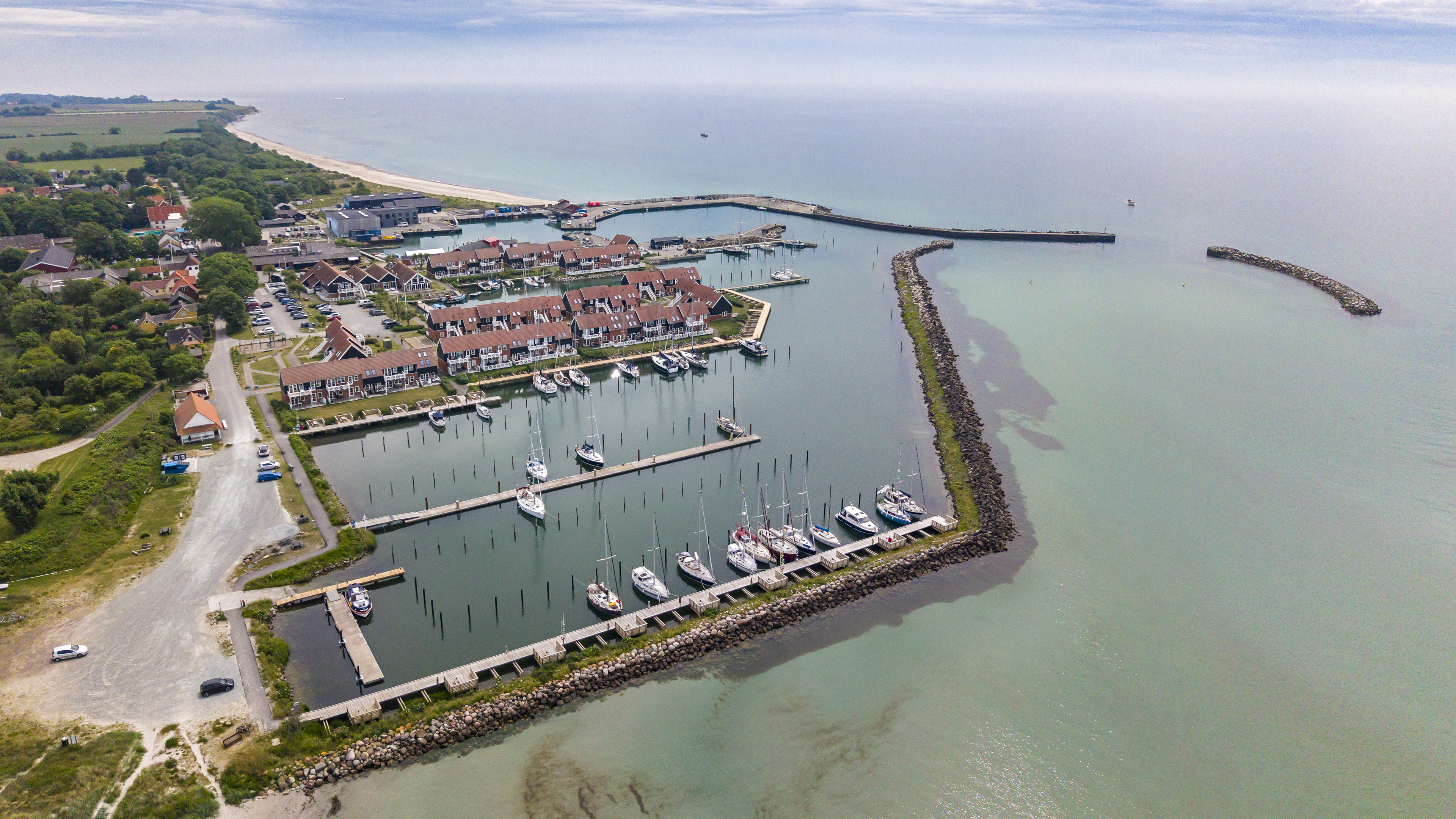 Drone shot of Klintholm Harbour