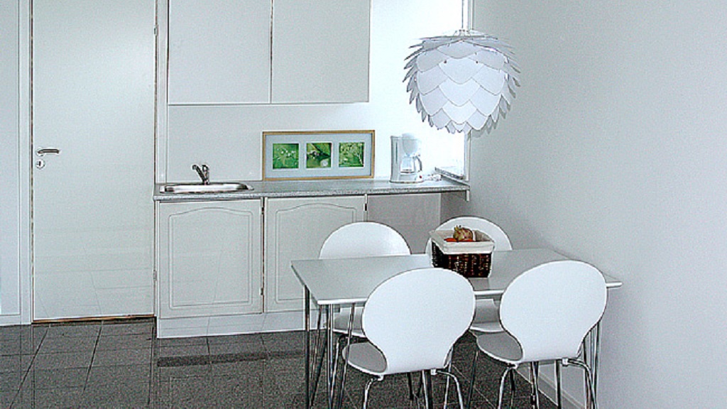 The kitchen in a holiday apartment at Bogense Feriebo