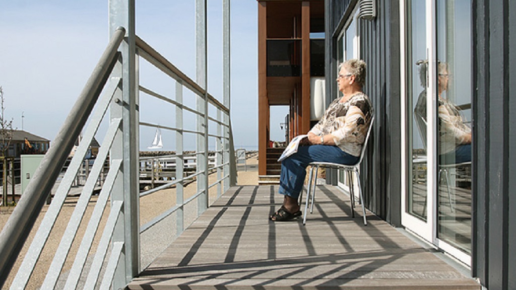 Enjoy the beautiful view of the harbor from Bogense Feriebo