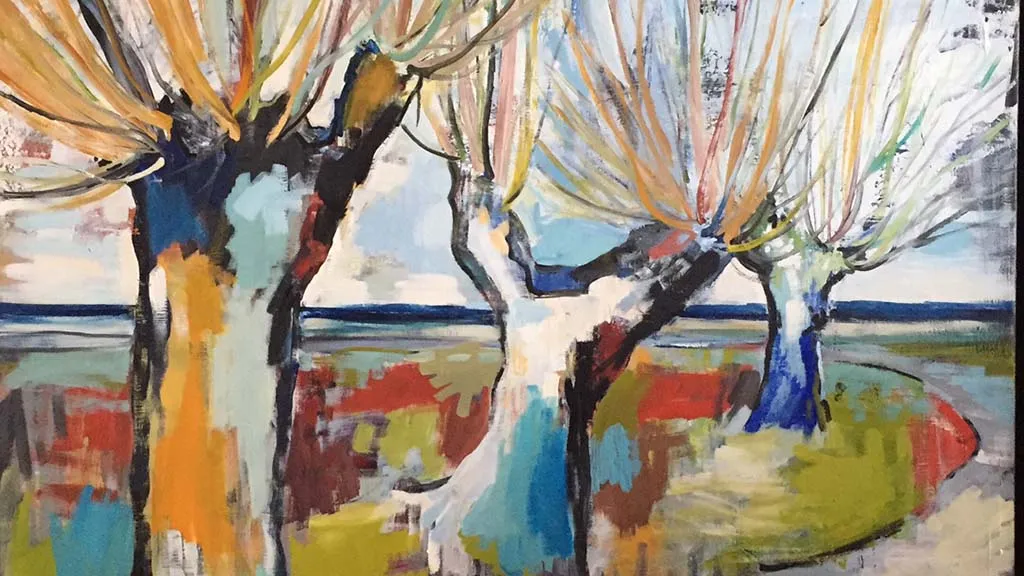 Trees along the road in autumn - painting