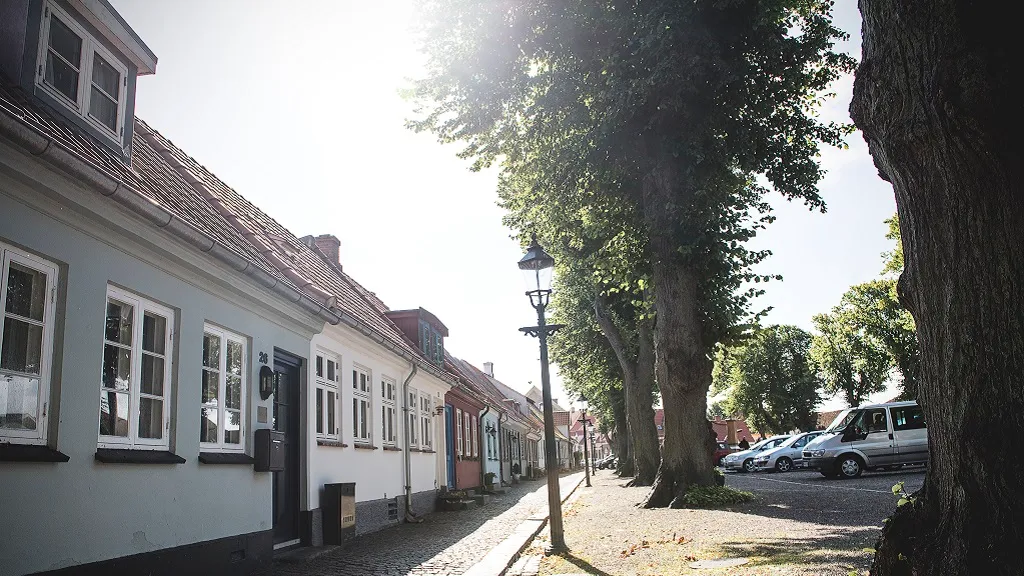 The small old houses along the town square in Bogense