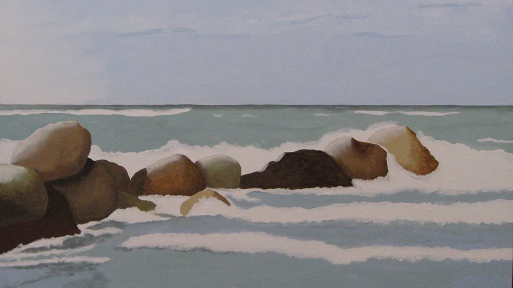 Painting of rocks in the sea