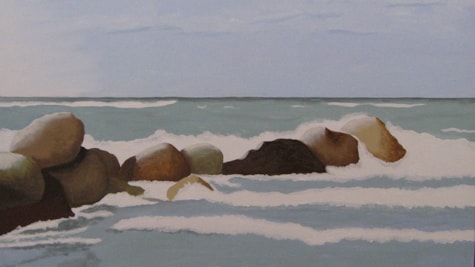 Maleri af sten i havet
