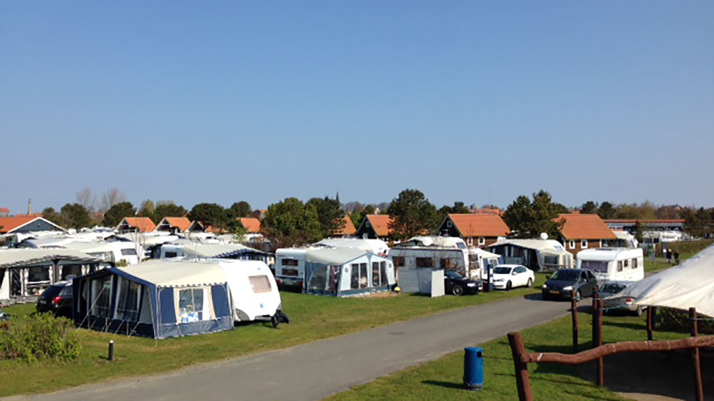 view of the many caravans at Bogense Strand Camping