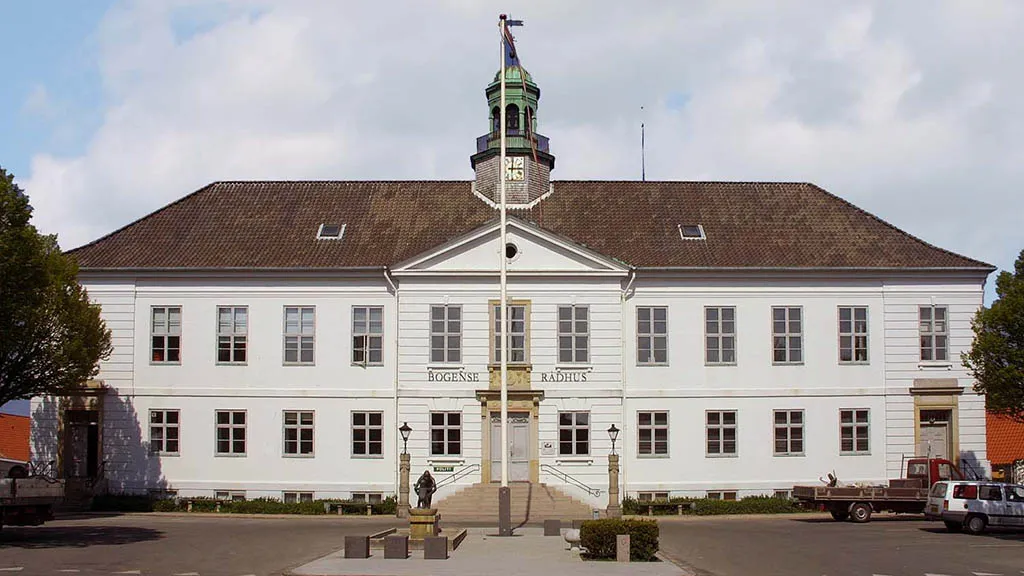 Bogense Town Hall with tower and flag