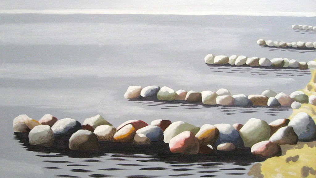 Painting of stones by the coast