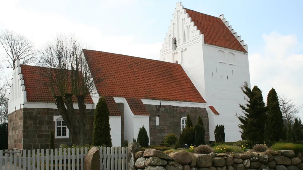Norup Church with the white tower