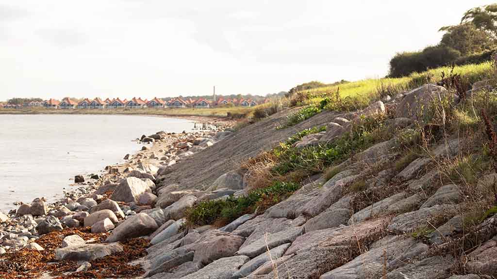 The dyke at Fogense with a view to Bogense on the North Funen Coastal Trail