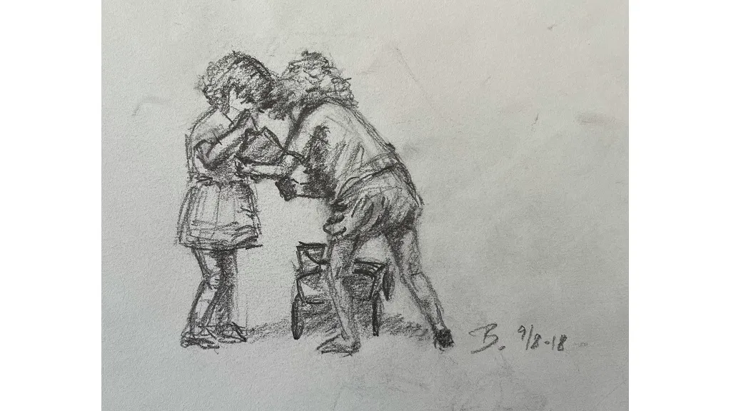 Drawing of two children playing