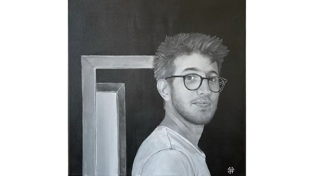 Tegning af ung mand med briller