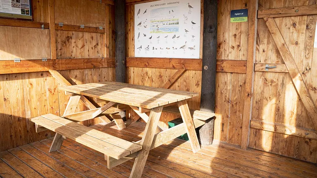 Picnic table in the bird watching tower at Lammesø