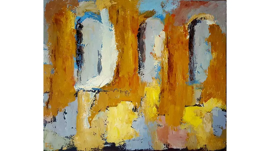 Abstract painting with arches and orange colors