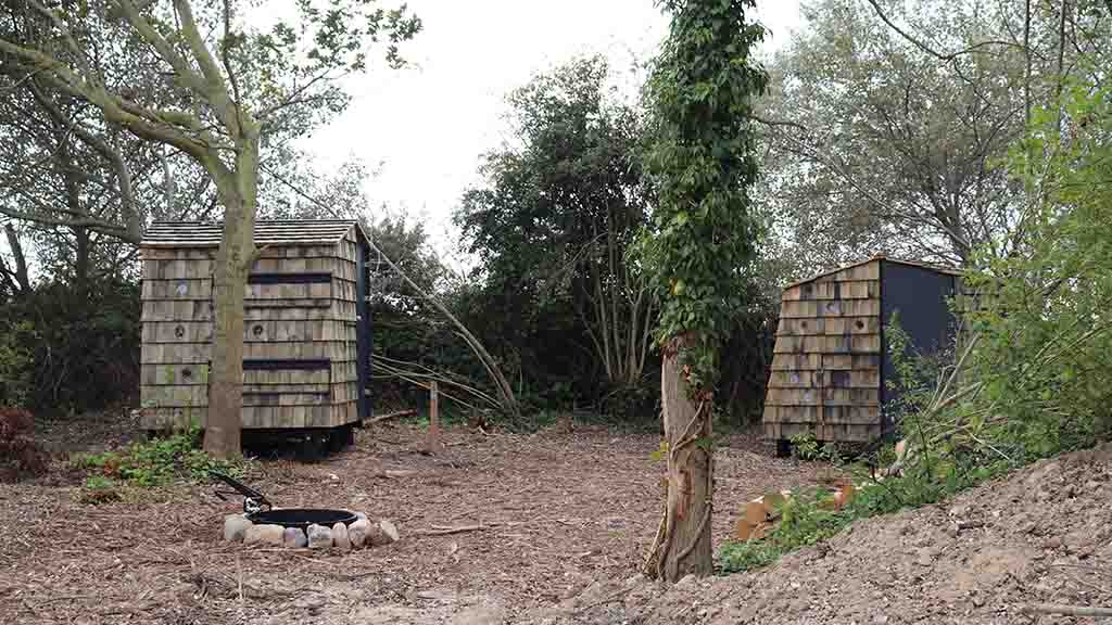 Campfire at the many shelters on Skåstrup Strand