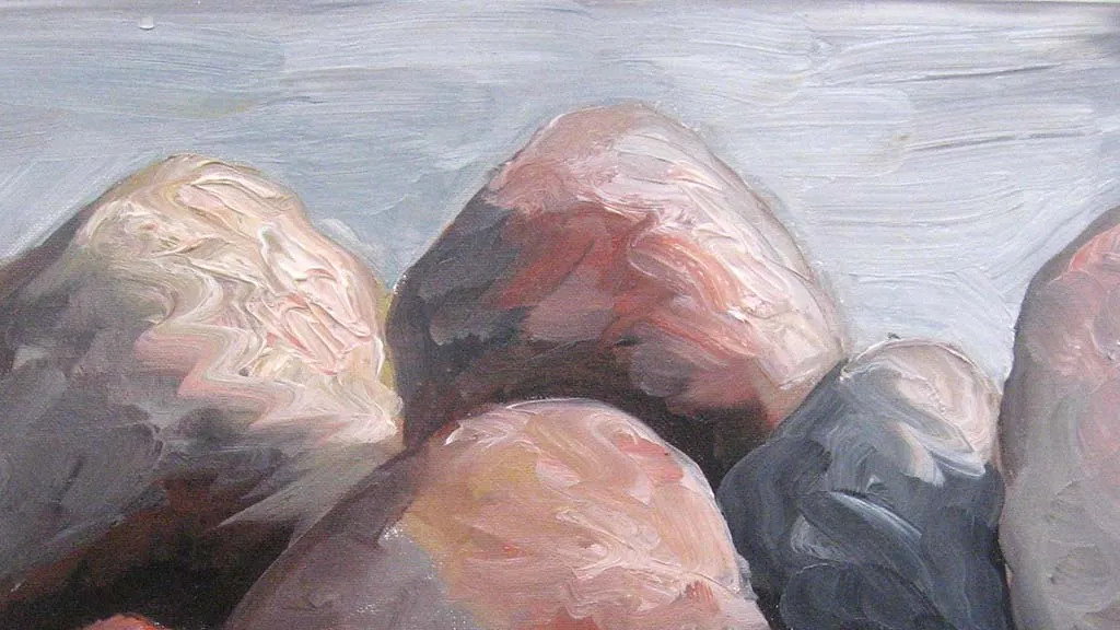 Painting of stone with the sea or sky as background