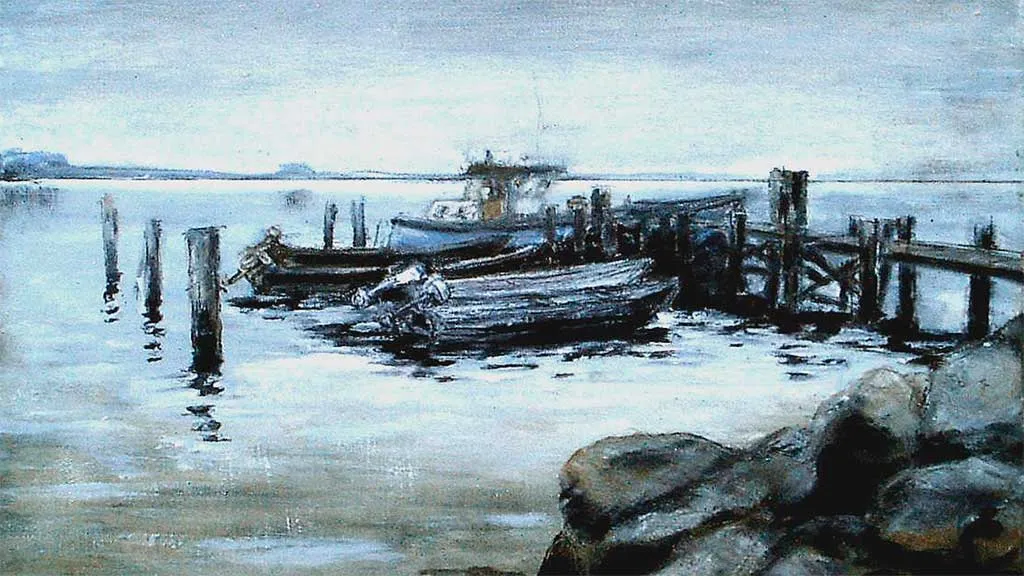 Painting of Klintebjerg Harbor by John Bonnesen Wolff