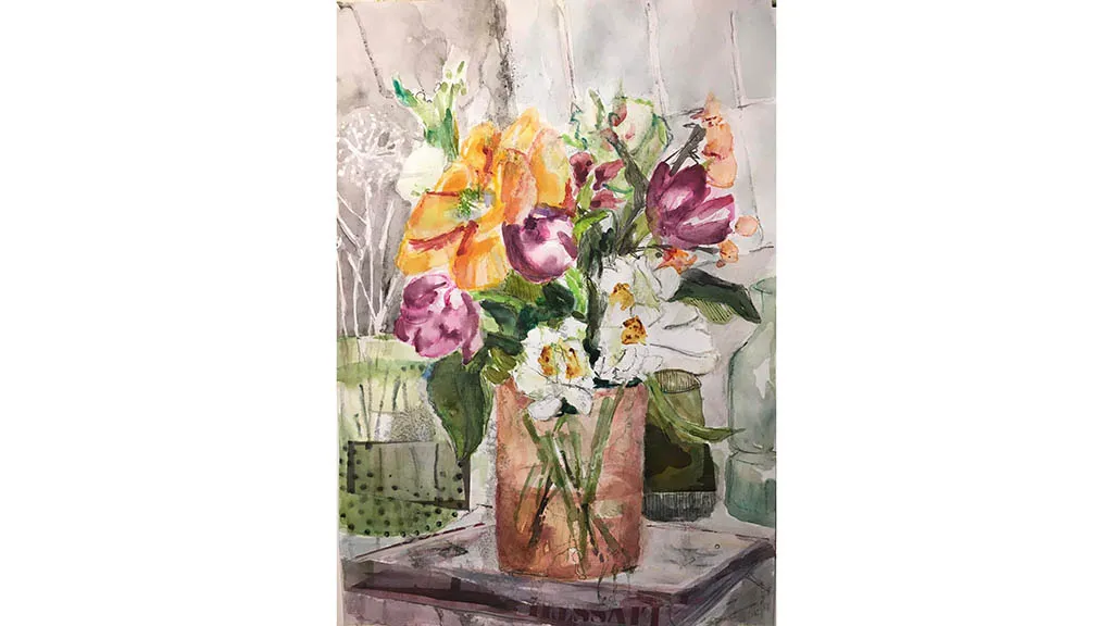 Painting of a bouquet of flowers in a vase