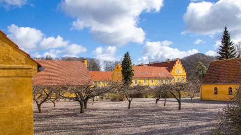 Den indre gård på Elvedgård med mange bygninger