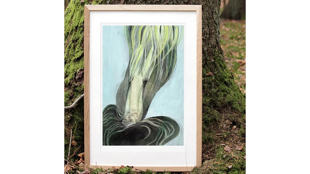 Camilla Boman Jensen's art by a tree trunk