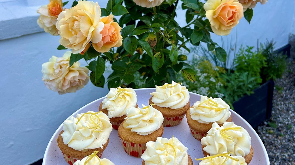 Cakes and roses at Cafe Rosengaard