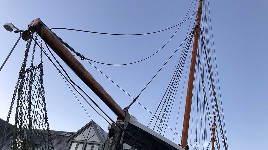 Ropes, sails and mast on MS Castor from Bogense