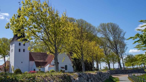 Bogense Kirke på Kirkebakken i forårstid