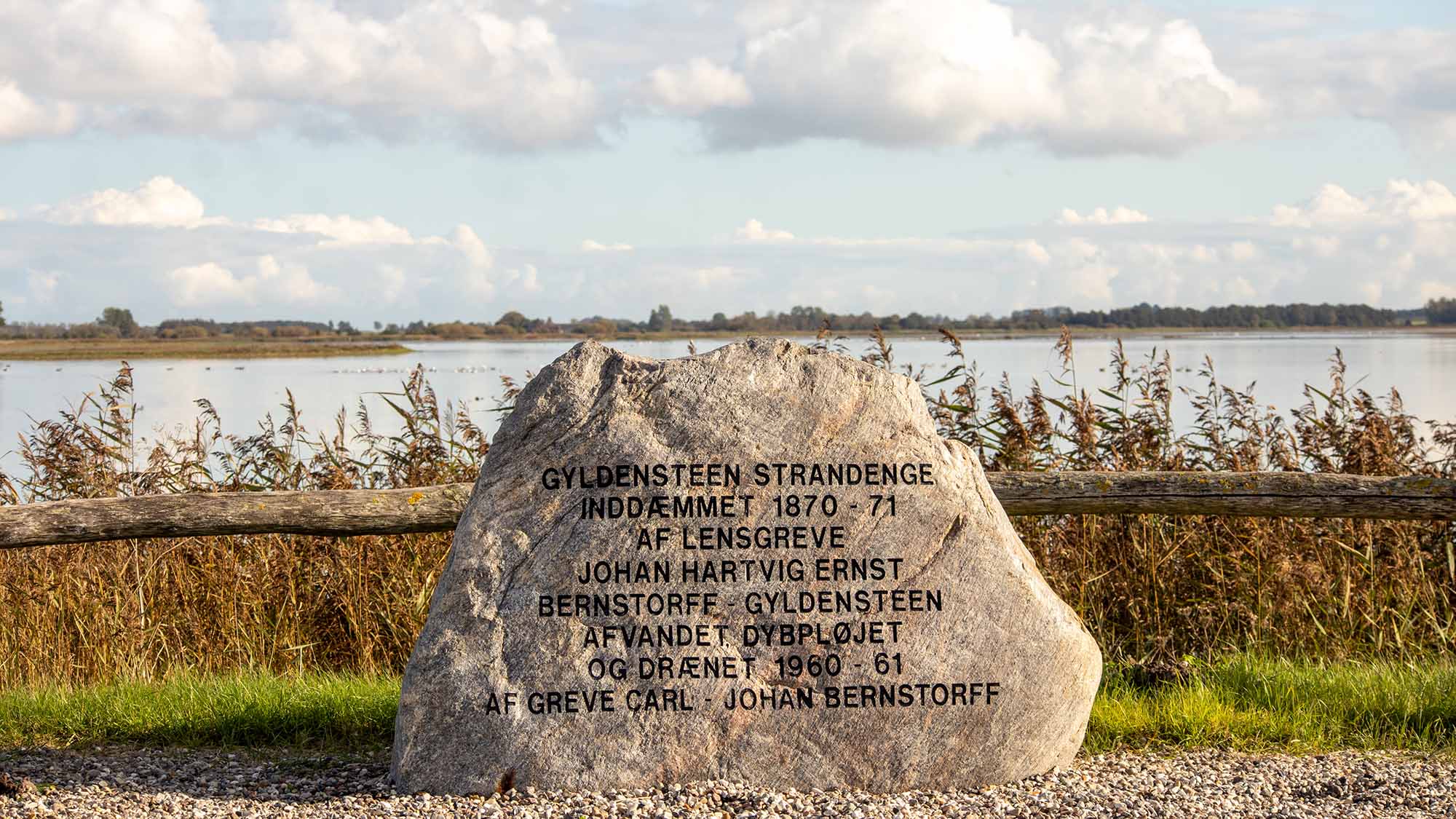 Memorial stone at Gyldensteen Strand nature reserve near Bogense