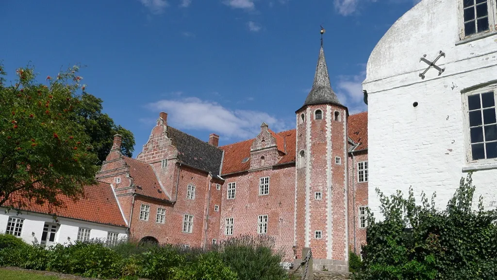 Harridslevgaard Castle with main building, tower and wings of the building