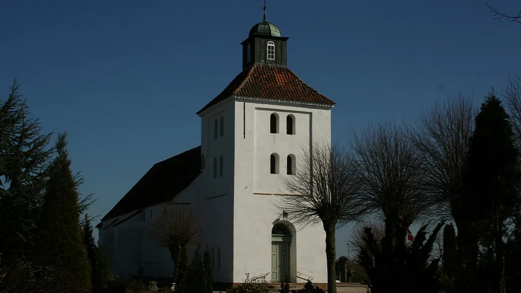 The beautiful church tower at Krogsbølle Church