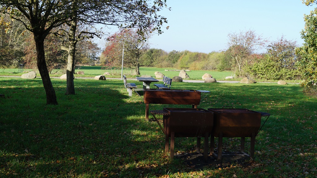 Lawn with barbecue area by Fuglsang Strand