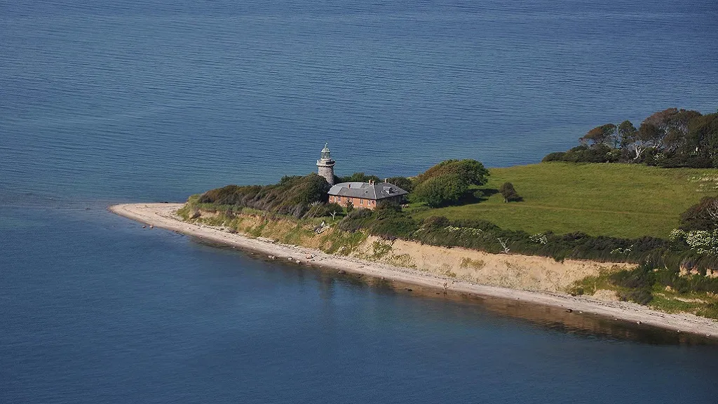 The lighthouse on Æbelø seen from the air