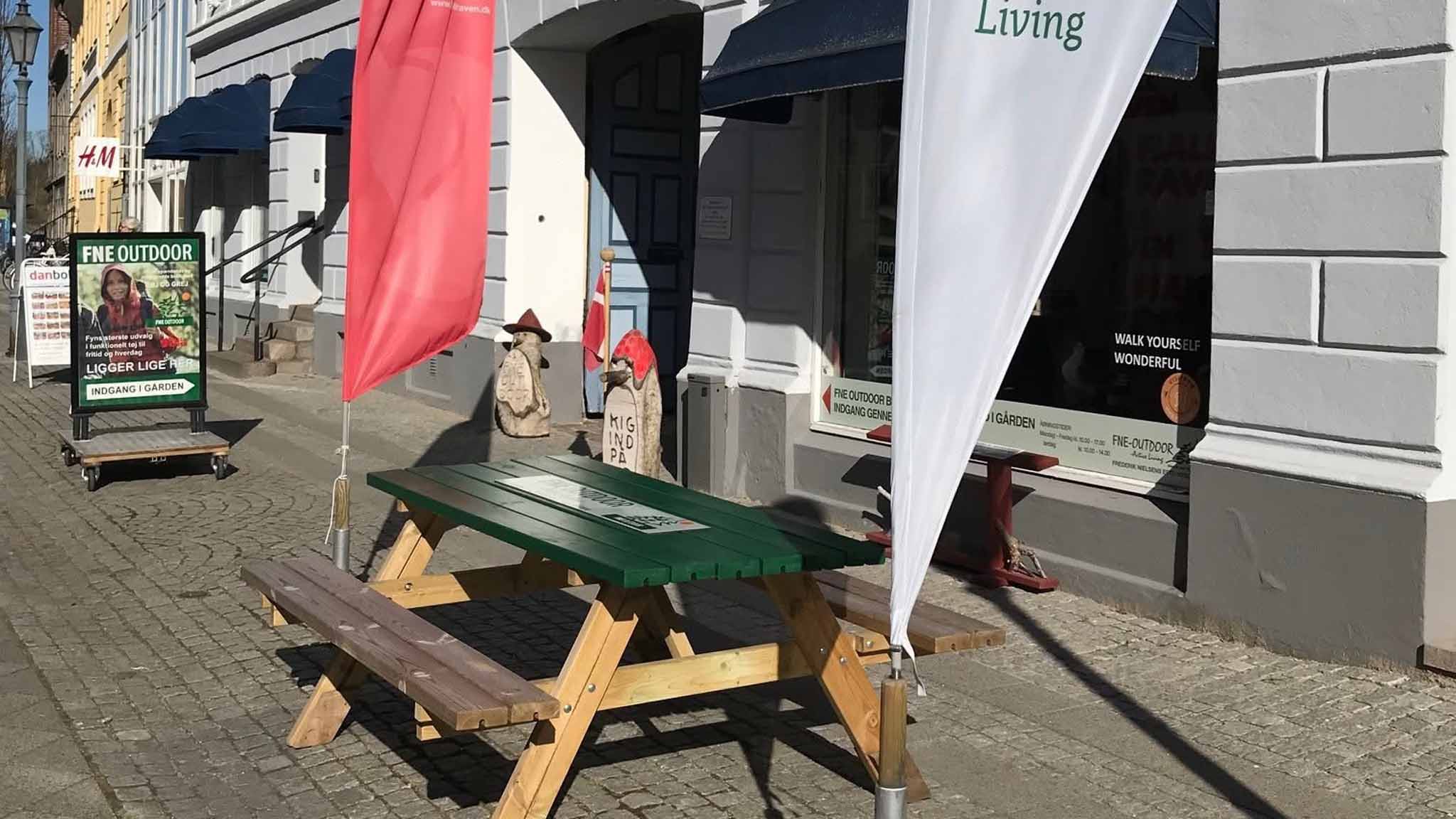Der FNE Outdoor-Laden im Zentrum von Nyborg. Alles für Outdoor-Aktivitäten und Outdoor-Ausrüstung.