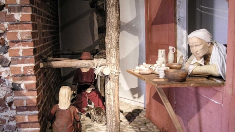 A lady in the window of Ribe's Vikings