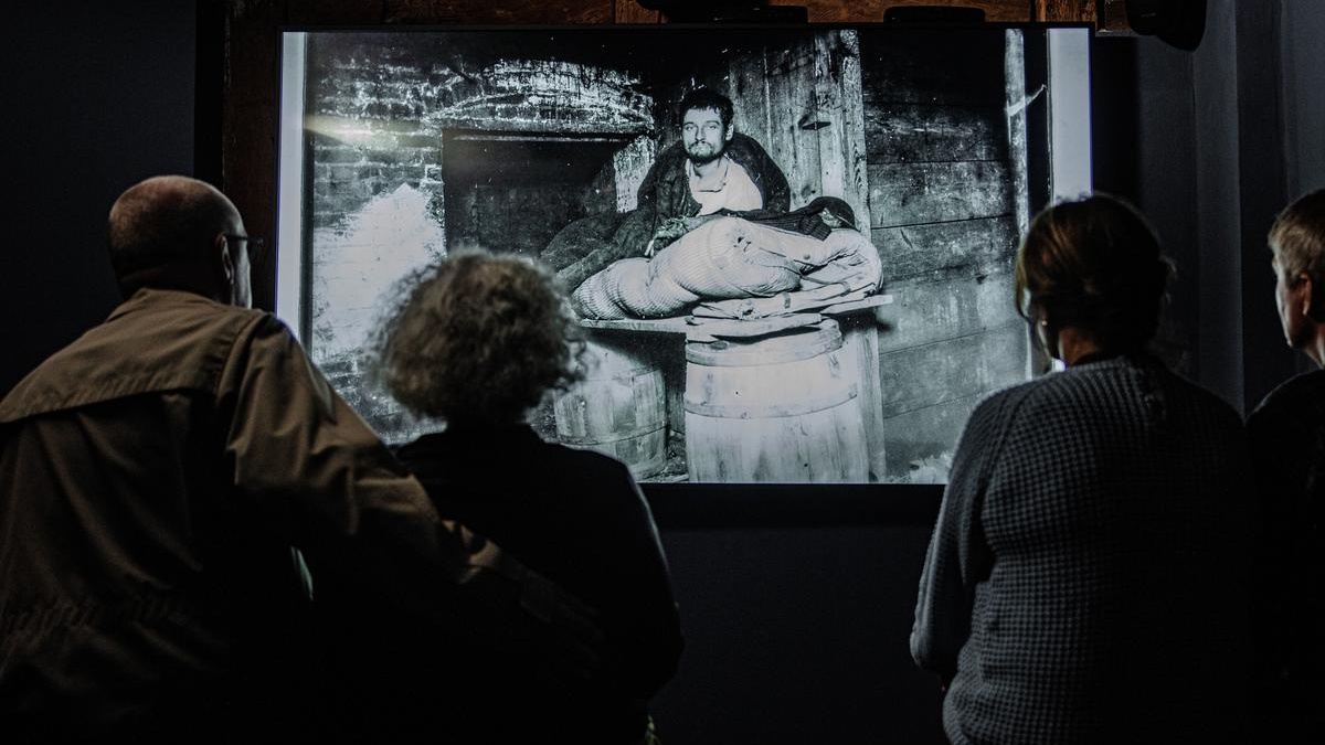 Visitors viewing a photo