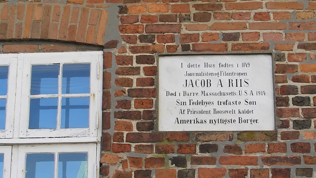 Memorial plaque at Jacob A. Riis's childhood home